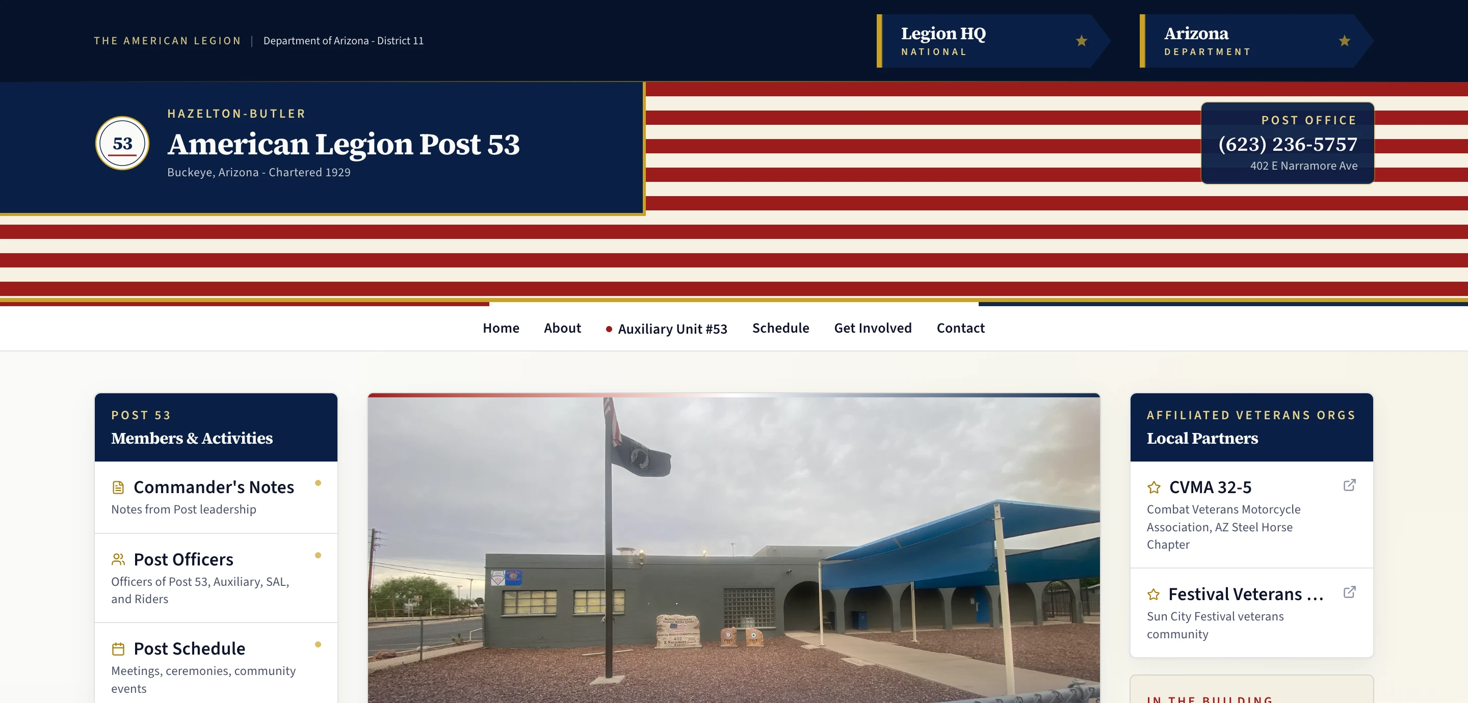 American Legion Post 53 website screenshot, VETERAN NONPROFIT