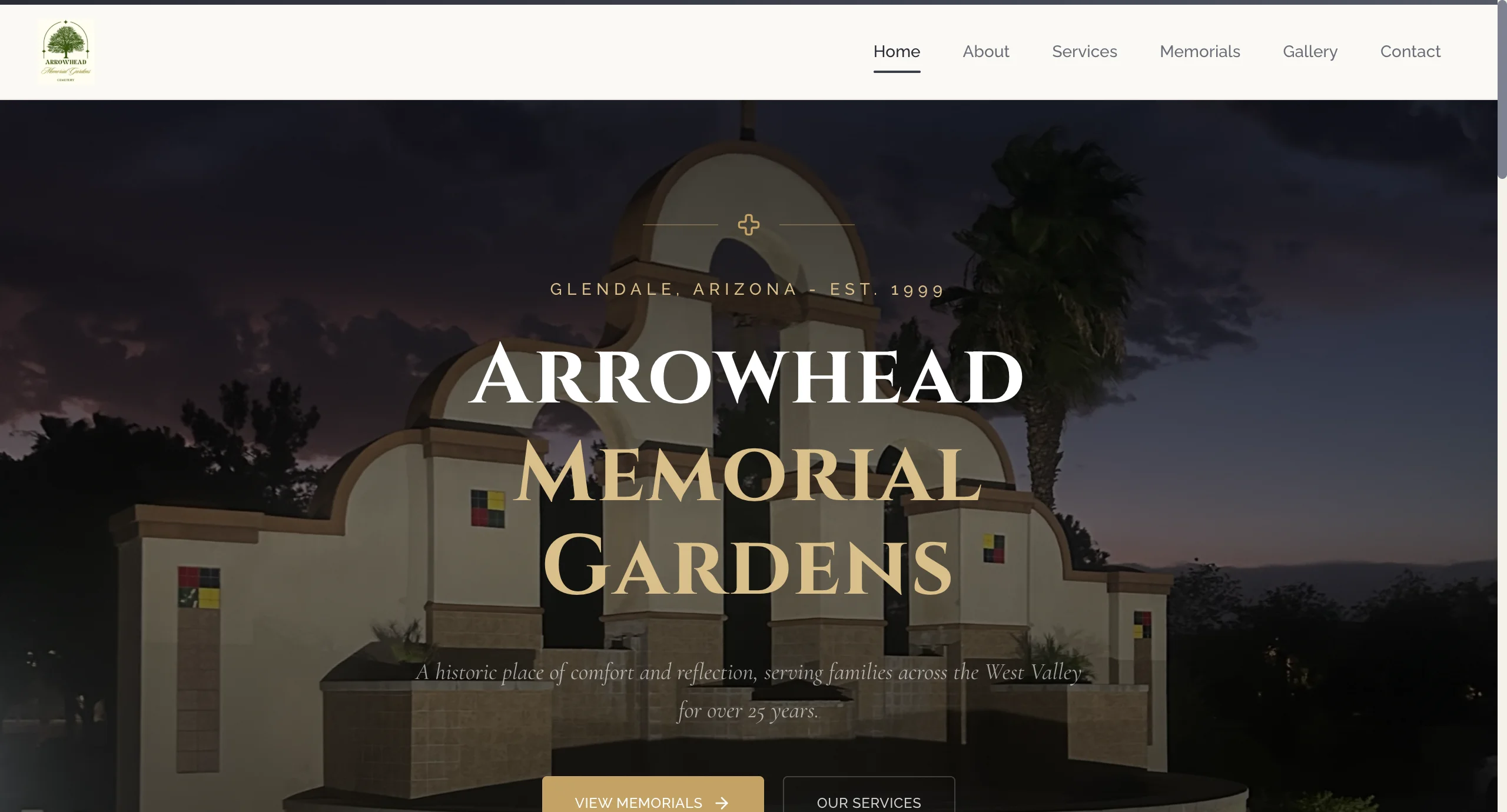 Arrowhead Memorial Gardens website screenshot