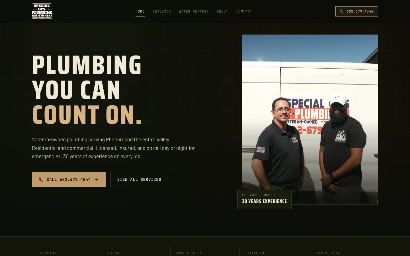 Special Ops Plumbing website screenshot